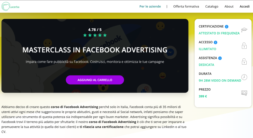 corso facebook advertising lacerba